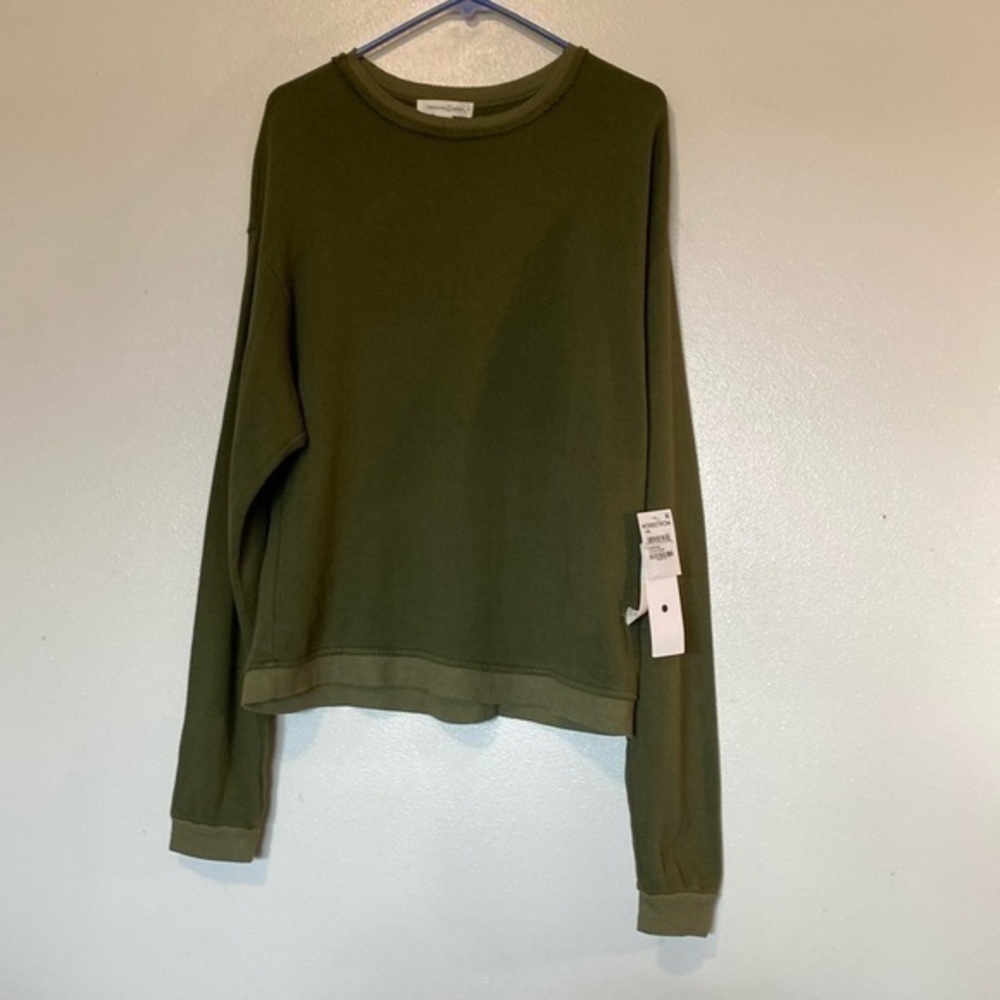 Treasure & Bond olive stone waffle raw hem trimmed  rayon cottonblend sweatshirt
